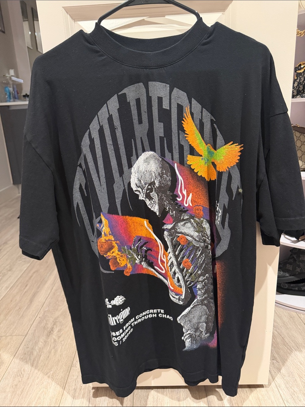 Black Graphic Skeleton & Bird Short-Sleeve Tee